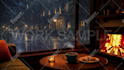 create rain video with natural sound in a cozy room