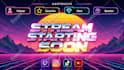 design a retro futuristic synth wave stream overlay or vtuber asset pack