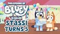 create a bluey custom birthday greeting and dancing scene