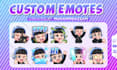 draw twitch emotes, sub badges, animated emotes, chibi emotes, vtuber for stream