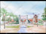 paint landscape and architechtural structure with watercolor