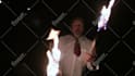 with fireworks on my head, juggle 3 fire clubs