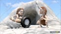 add logo and slogan in funny caveman wheel video ad