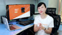 make a chinese female spokesperson video in real office background