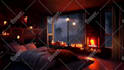 create cozy room rain video with customize design