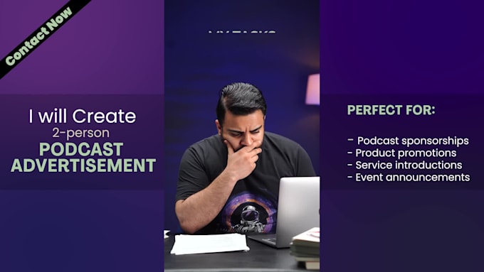 create a high quality 2 person podcast advertisement ad