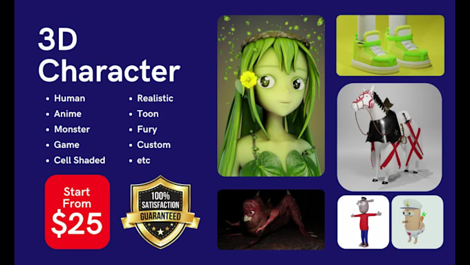 create 3d characters for 3d print, animation, and game