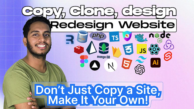 Copy, clone, or redesign any website using html, css, js, ts, node ...