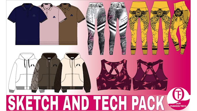 make fashion sketch and tech pack for clothing fashion brand