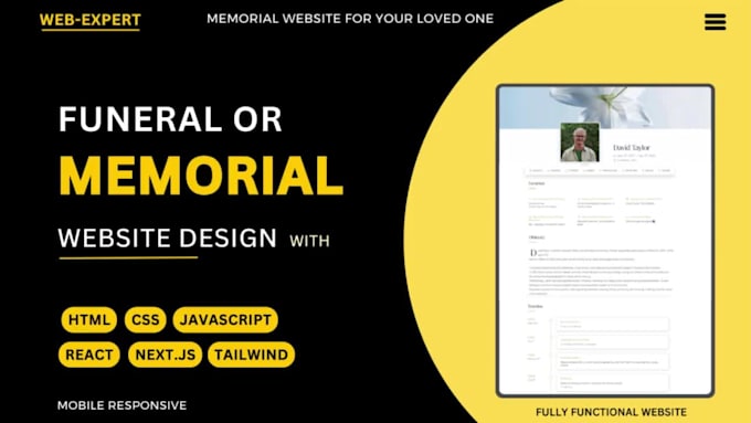 create custom website for funeral, memorial, obituary