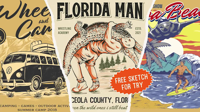 design custom vintage illustration for t shirt and merch