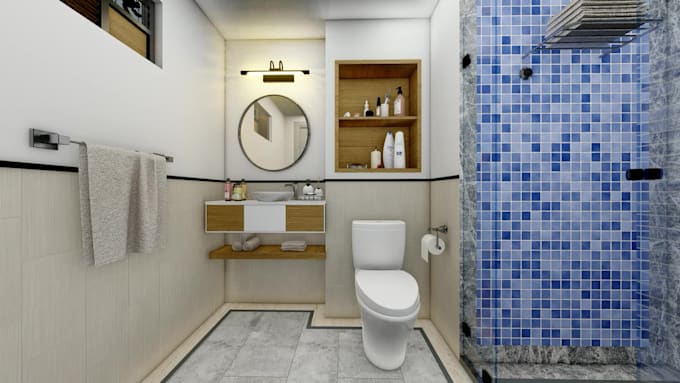 modern bathroom interior design and 3d rendering, 2d planing