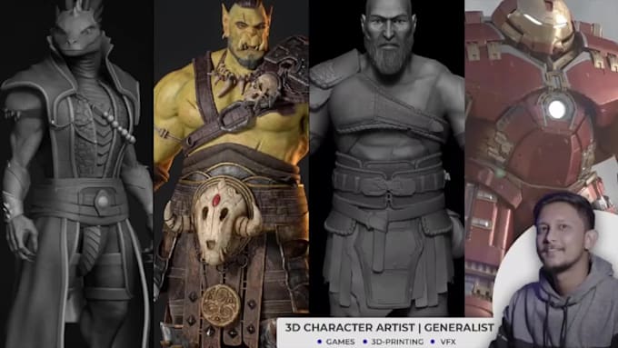 create premium quality 3d character models, sculpting for games, and 3d printing
