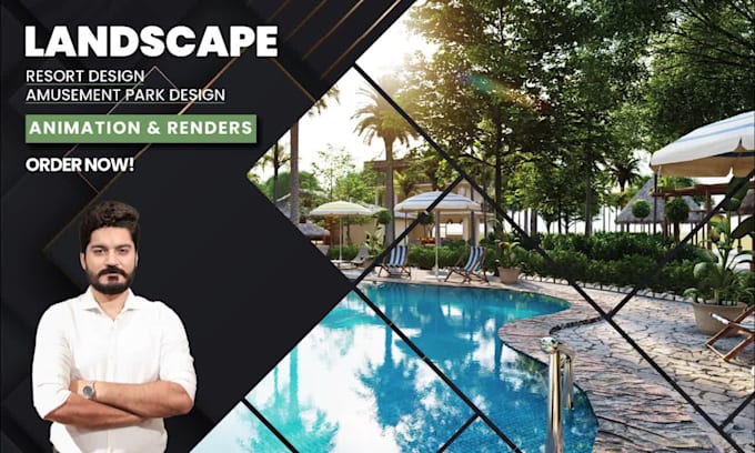 3d model and render your landscape yard pools resort concept