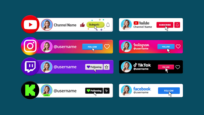 create youtube subscribe and social media lower third animation