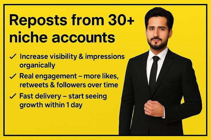 promote your twitter x posts by reposting your post from 30 good niche account