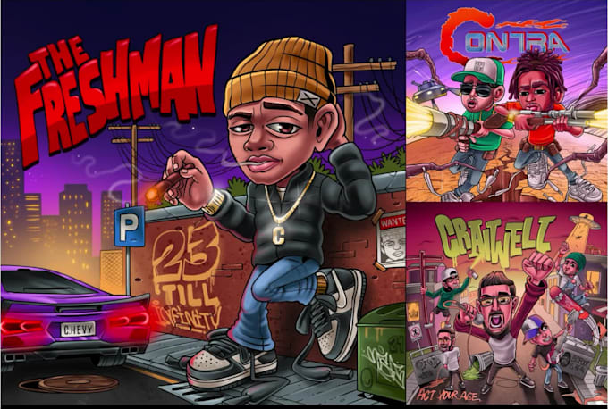 draw crazy cartoons, album cover, punk, rock, hiphop etc