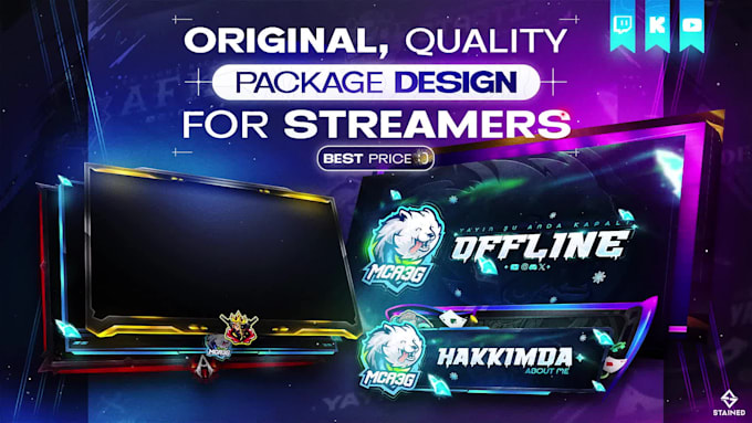 create animated twitch overlay stream pack and mascot logo