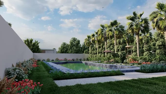 design your 3d garden, backyard ,terrace,realistic landscape