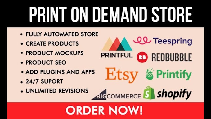 set up shopify etsy print on demand store and print on demand product design