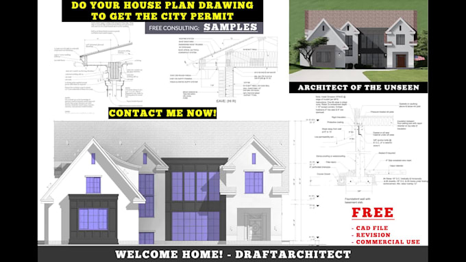 produce full architectural blueprint, floor plan for your city permit