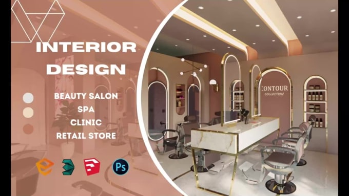 design a 3d interior decor for beauty salon, barber shop, clinic, spa, store