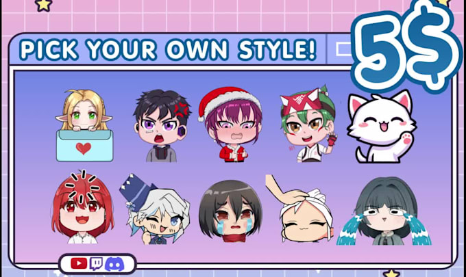 design custom animated emotes in many style for your twitch