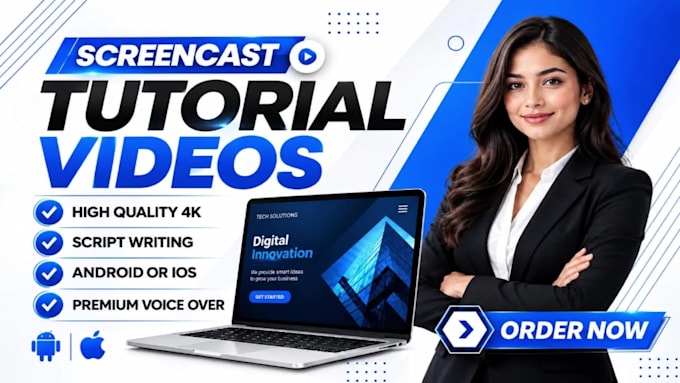 create professional screencast tutorial video for website or app with voiceover