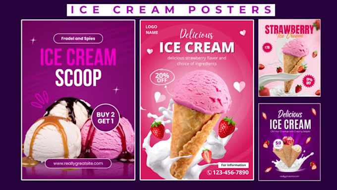 design ice cream flyer, poster, menu and food flyer