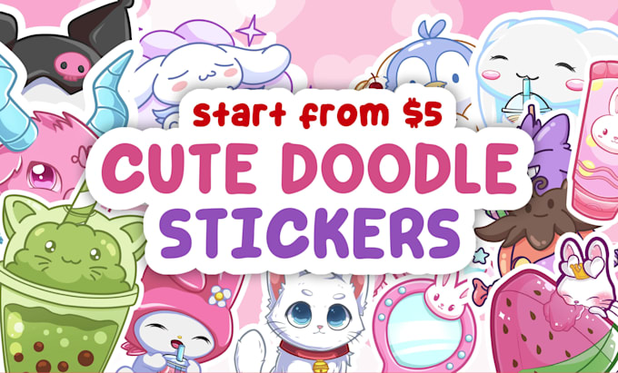 create cute kawaii doodles stickers design and sticker sheet