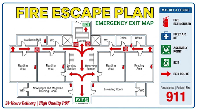 design professional fire escape plan and evacuation map for safety