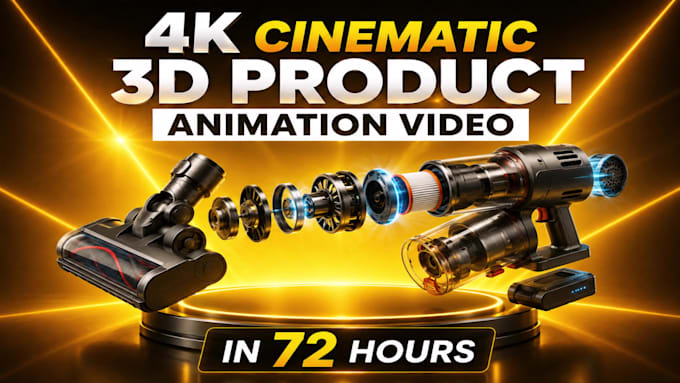 create 4k cinematic 3d product animation video in 72 hours