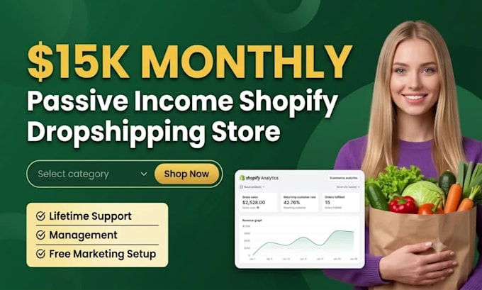 build 15k monthly passive income shopify dropshipping store manage, marketing