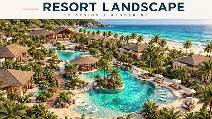 3d landscape design and realistic resort pool rendering
