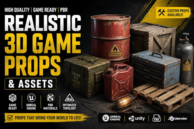 create 3d game props and pbr hard surface assets