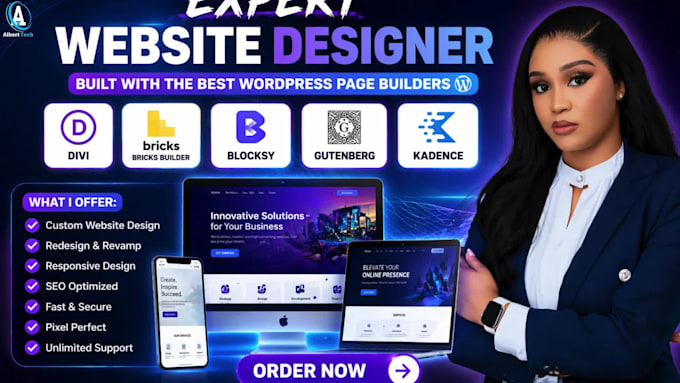 create or design divi, bricks builder, blocksy, gutenberg kadence website expert