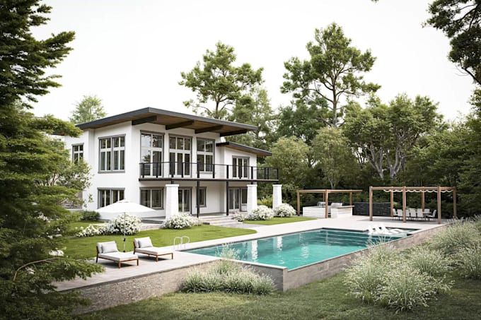 do landscape design for backyard front garden or patio with 3d renderings