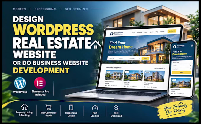 design wordpress real estate website or do business website development