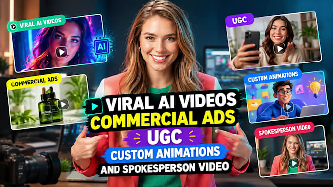 create viral ai video commercial ads, ugc spokesperson, and product animation
