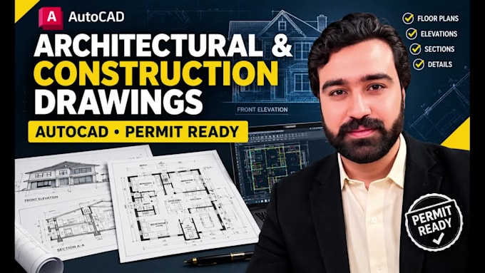 architectural and construction drawings in autocad for permit