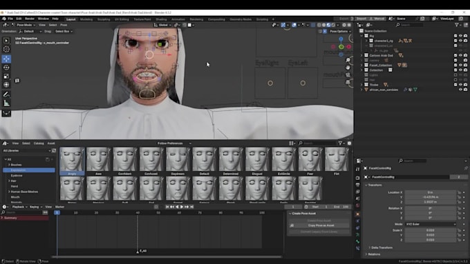 do 3d blender rigging,rig3d avatar for animaze, 3dfacial rig,52 shape kay, arkit