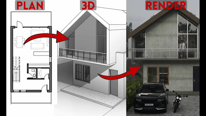 Convert 2d plans into 3d models and realistic renders by Erdem_archi ...