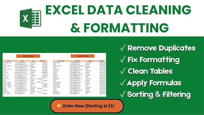 Clean, format and fix your excel sheets by Mounikabusi | Fiverr