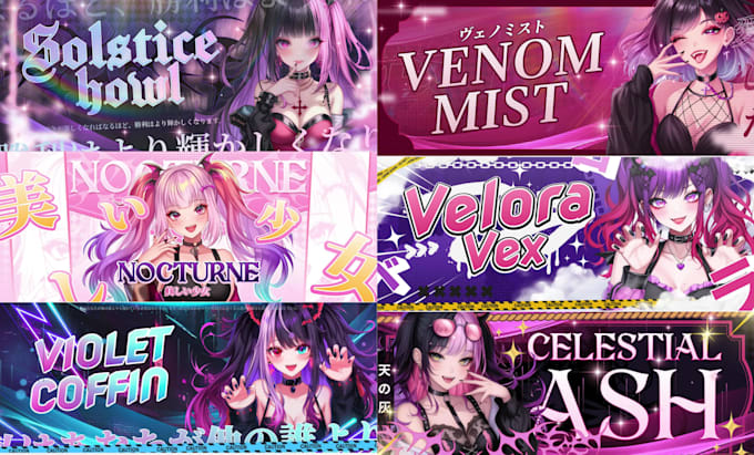 design anime or vtuber banner youtube, twitch, twitter, etc