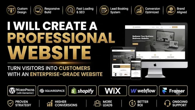 design and develop a professional website on wordpress squarespace shopify