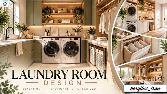 create 3d laundry room design and interior render for beautiful home