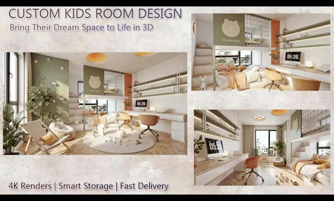 design and 3d render your kids room or nursery