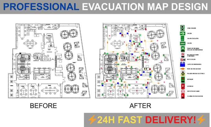 design a fire escape, emergency exit, and evacuation plan