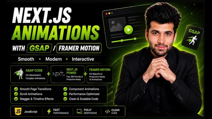 develop your web animation with react js, next js gsap, framer motion