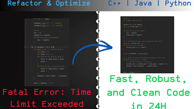 optimize and refactor slow cpp, java, or python code